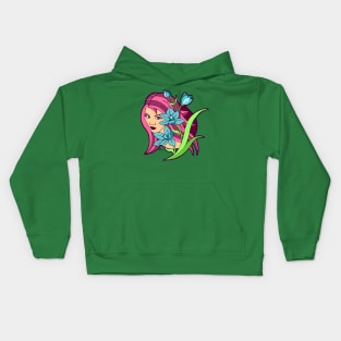 Pink Haired Girl and Blue Lilies Kids Hoodie